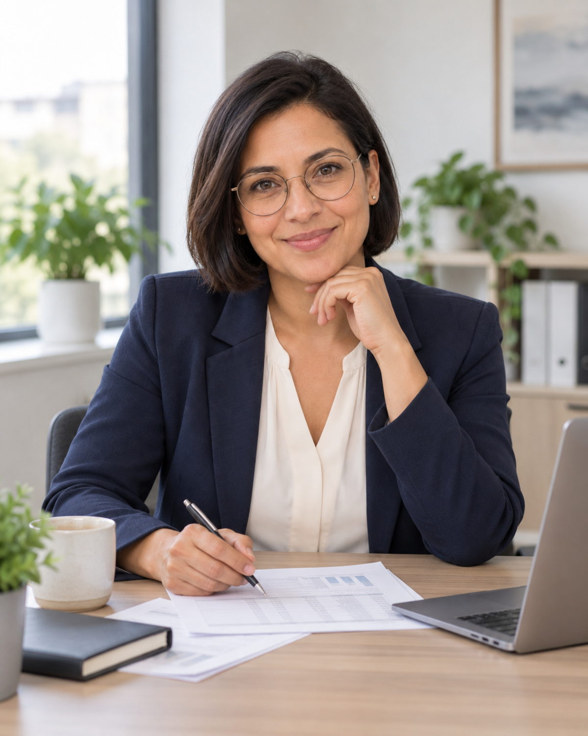 Adviseur van Claimhulp.be aan haar bureau, met een claimbrief en aantekeningen voor zich